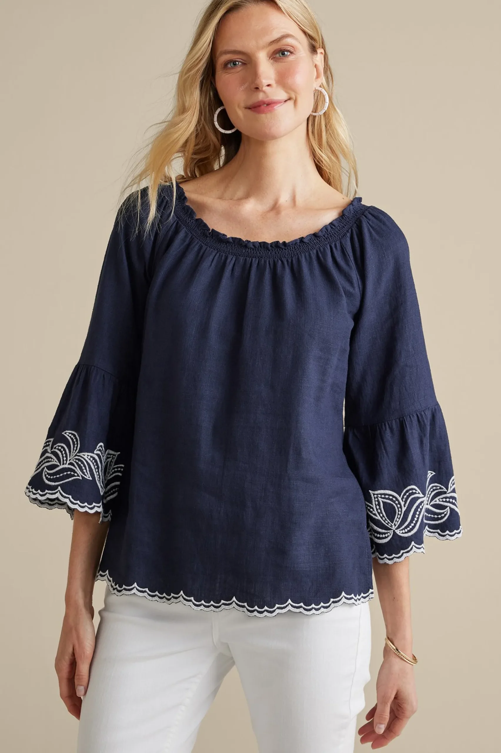 Feminine Flourish|Into The Blues-Soft Surroundings Josey Top Navy