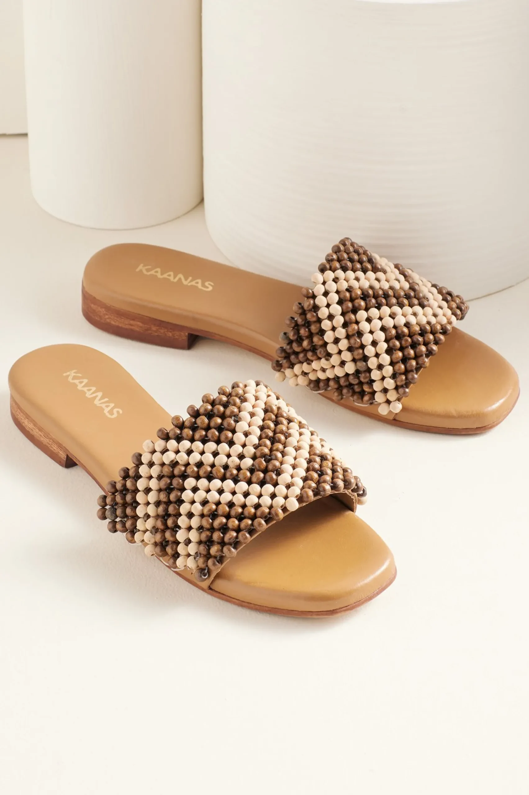 sandals|flats-Soft Surroundings KAANAS Alama Chevron Slide Brown
