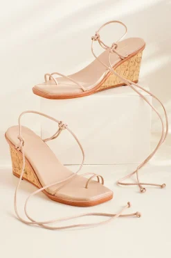 sandals|heels-Soft Surroundings KAANAS Amiata Strappy Wedge Sandal Nude