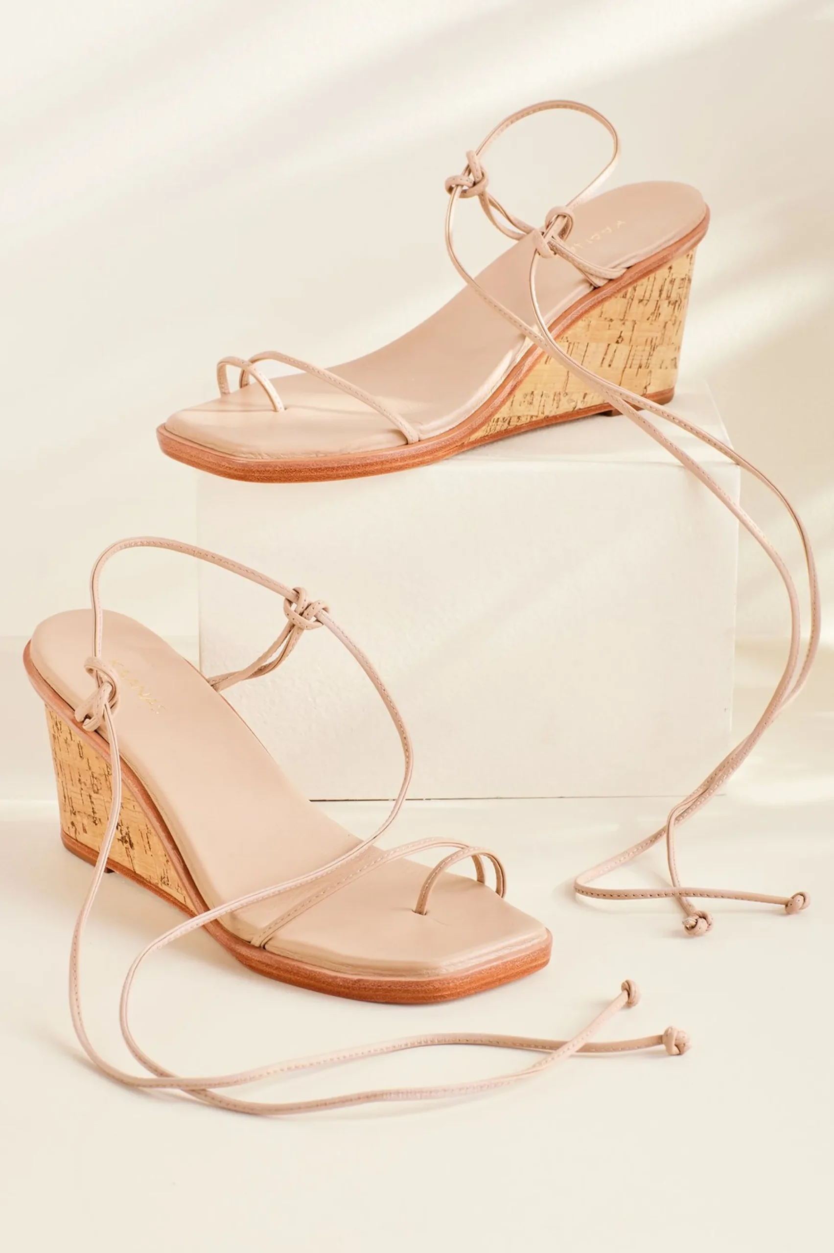 sandals|heels-Soft Surroundings KAANAS Amiata Strappy Wedge Sandal Nude