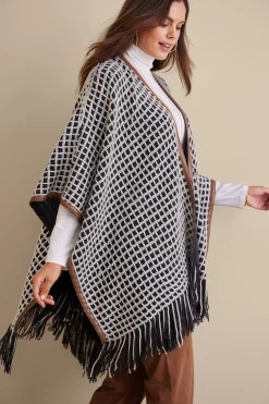 Scarves & Wraps-Soft Surroundings Kareli Plaid Topper Black/White