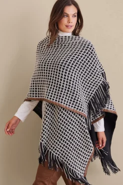 Scarves & Wraps-Soft Surroundings Kareli Plaid Topper Black/White