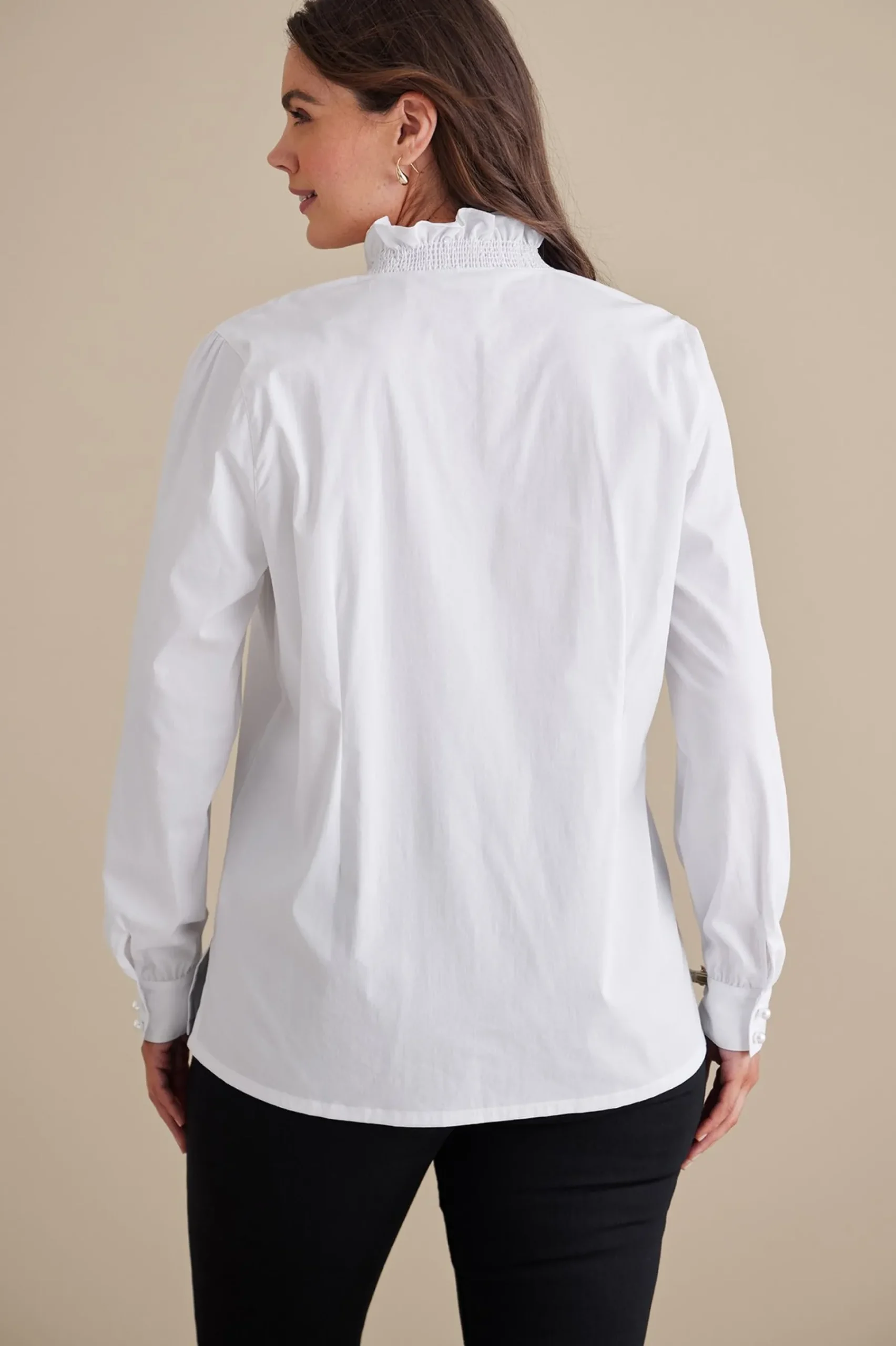 Feminine Flourish|long sleeve-Soft Surroundings Kata Ruffle Collar Shirt White
