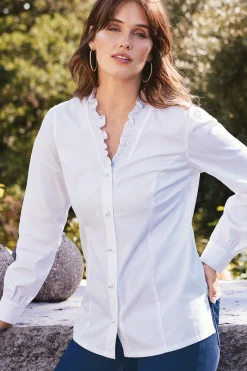 Feminine Flourish|long sleeve-Soft Surroundings Kata Ruffle Collar Shirt White