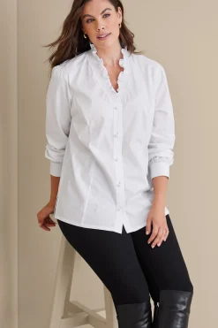 Feminine Flourish|long sleeve-Soft Surroundings Kata Ruffle Collar Shirt White