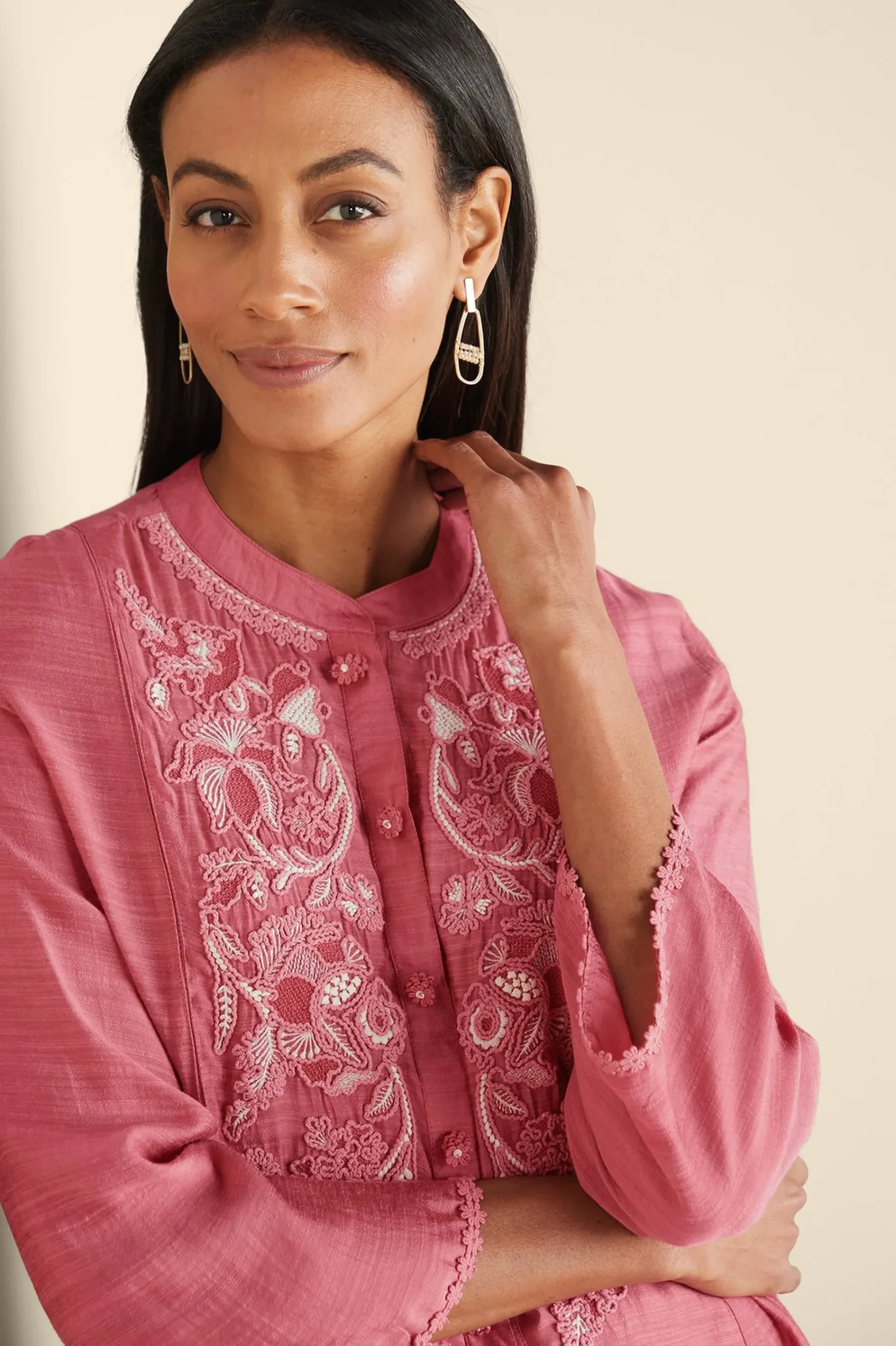 Feminine Flourish|Vacation Shop-Soft Surroundings Kateri Soutache Embroidered Top Fuchsia Pink