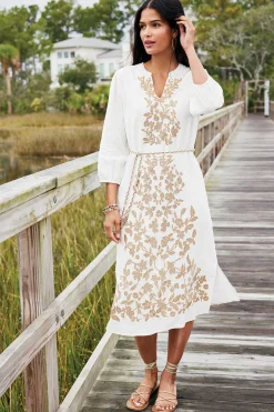 Feminine Flourish|Vacation Shop-Soft Surroundings Kimora Embroidered Midi Dress Ivory Pearl