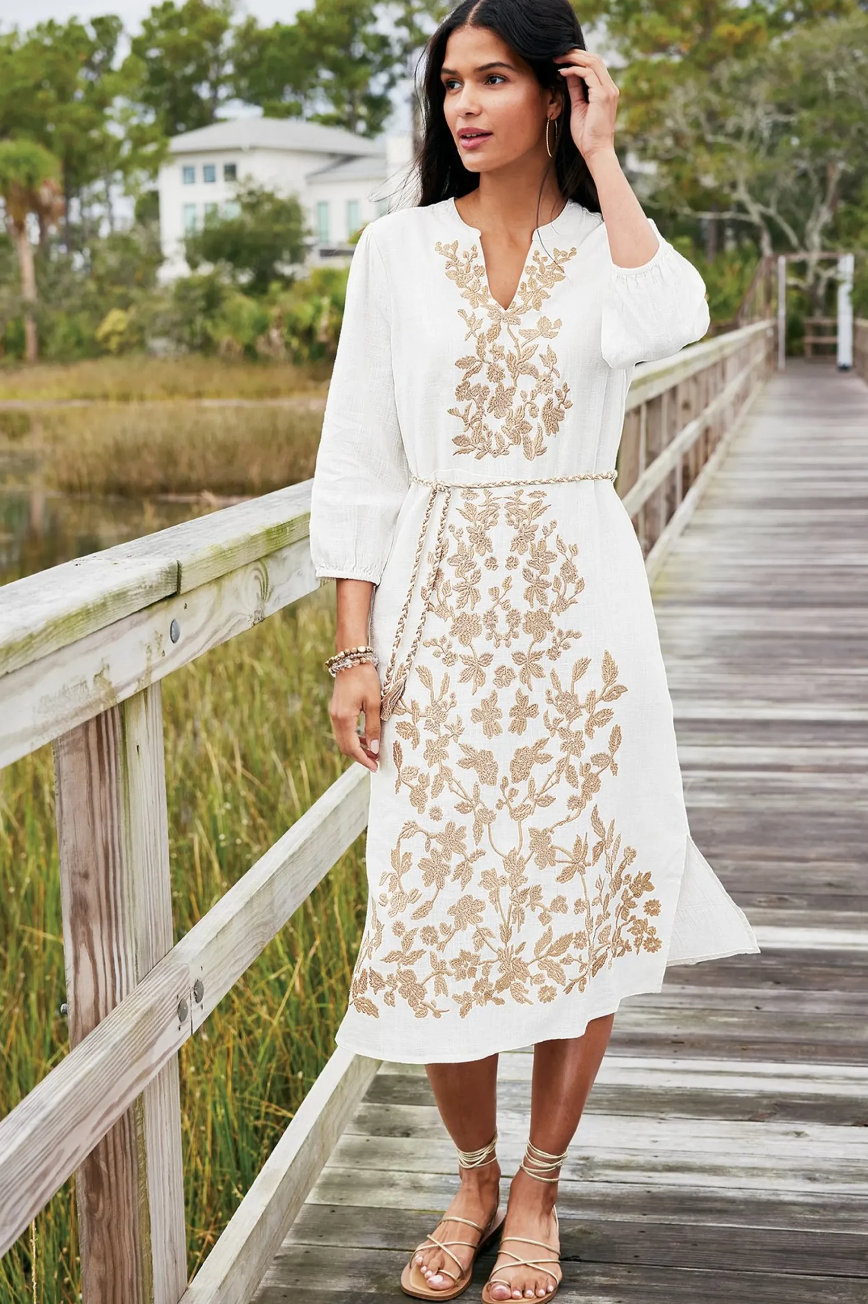 Feminine Flourish|Vacation Shop-Soft Surroundings Kimora Embroidered Midi Dress Ivory Pearl