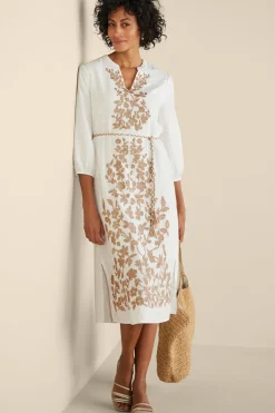 Feminine Flourish|Vacation Shop-Soft Surroundings Kimora Embroidered Midi Dress Ivory Pearl