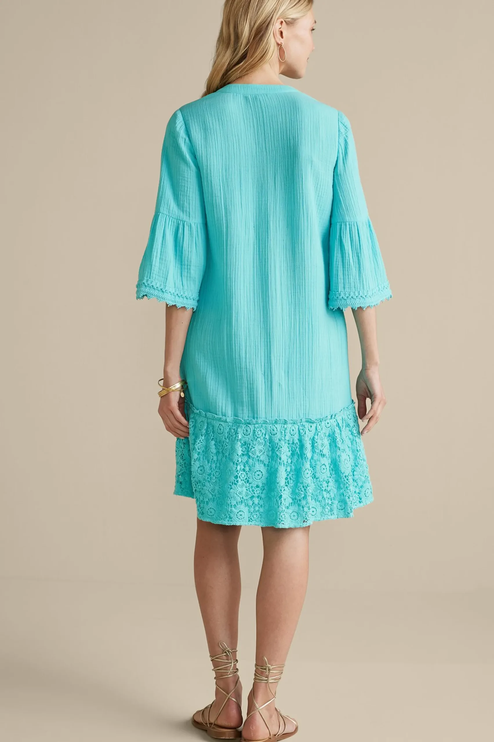 Into The Blues|Vacation Shop-Soft Surroundings Kiona Gauze Short Dress Hawaiian Aqua