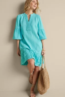 Into The Blues|Vacation Shop-Soft Surroundings Kiona Gauze Short Dress Hawaiian Aqua