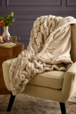 Throws|Bedding Essentials-Soft Surroundings La Parisienne Faux Fur Throw Tipped Midnight