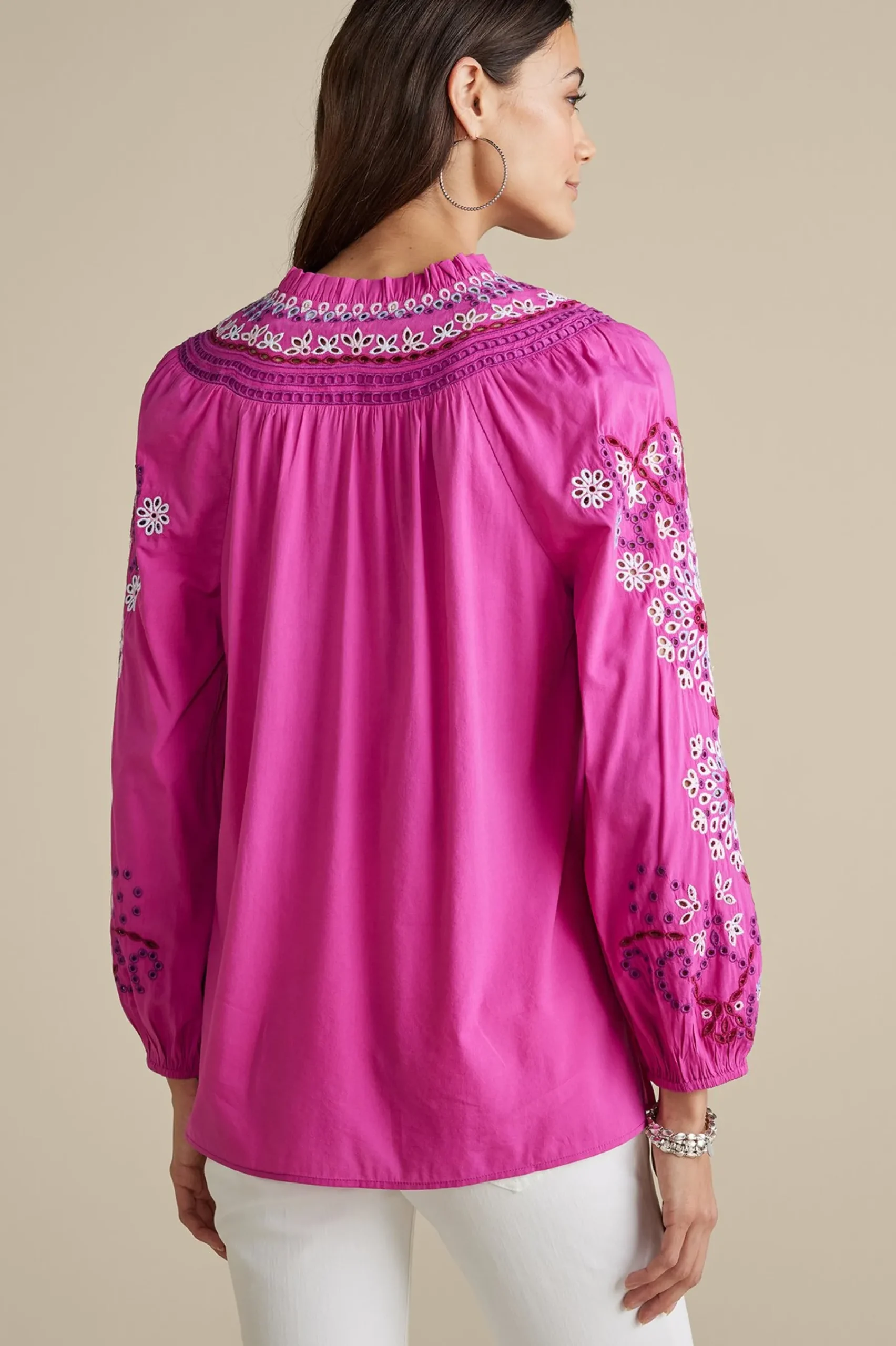 Feminine Flourish|Vacation Shop-Soft Surroundings Laney Voile Blouse Rose Violet
