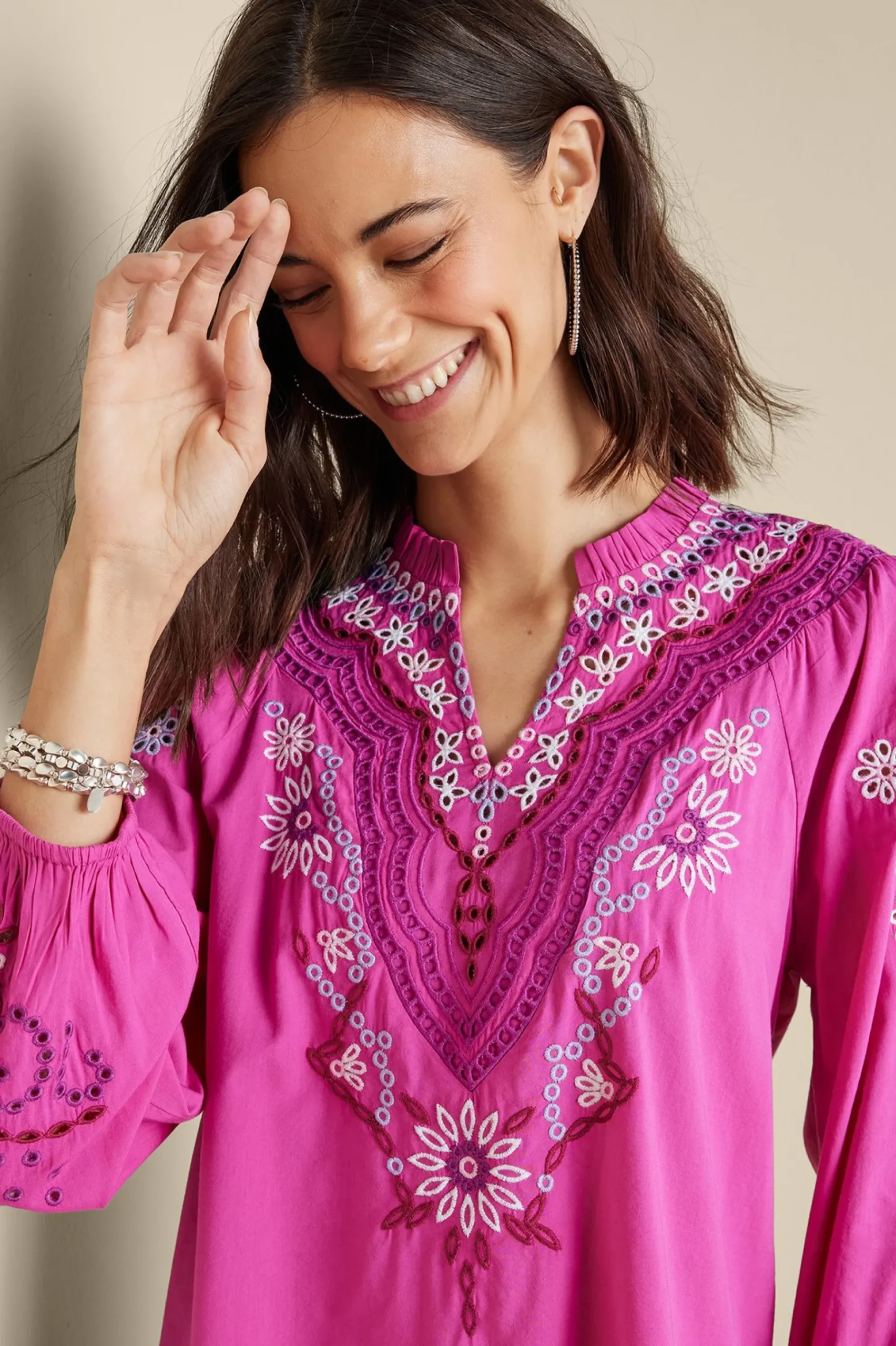 Feminine Flourish|Vacation Shop-Soft Surroundings Laney Voile Blouse Rose Violet
