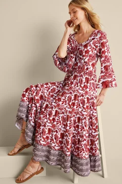 Feminine Flourish|forever favorites-Soft Surroundings Lily Midi Dress Maroon Sketched Botanicals