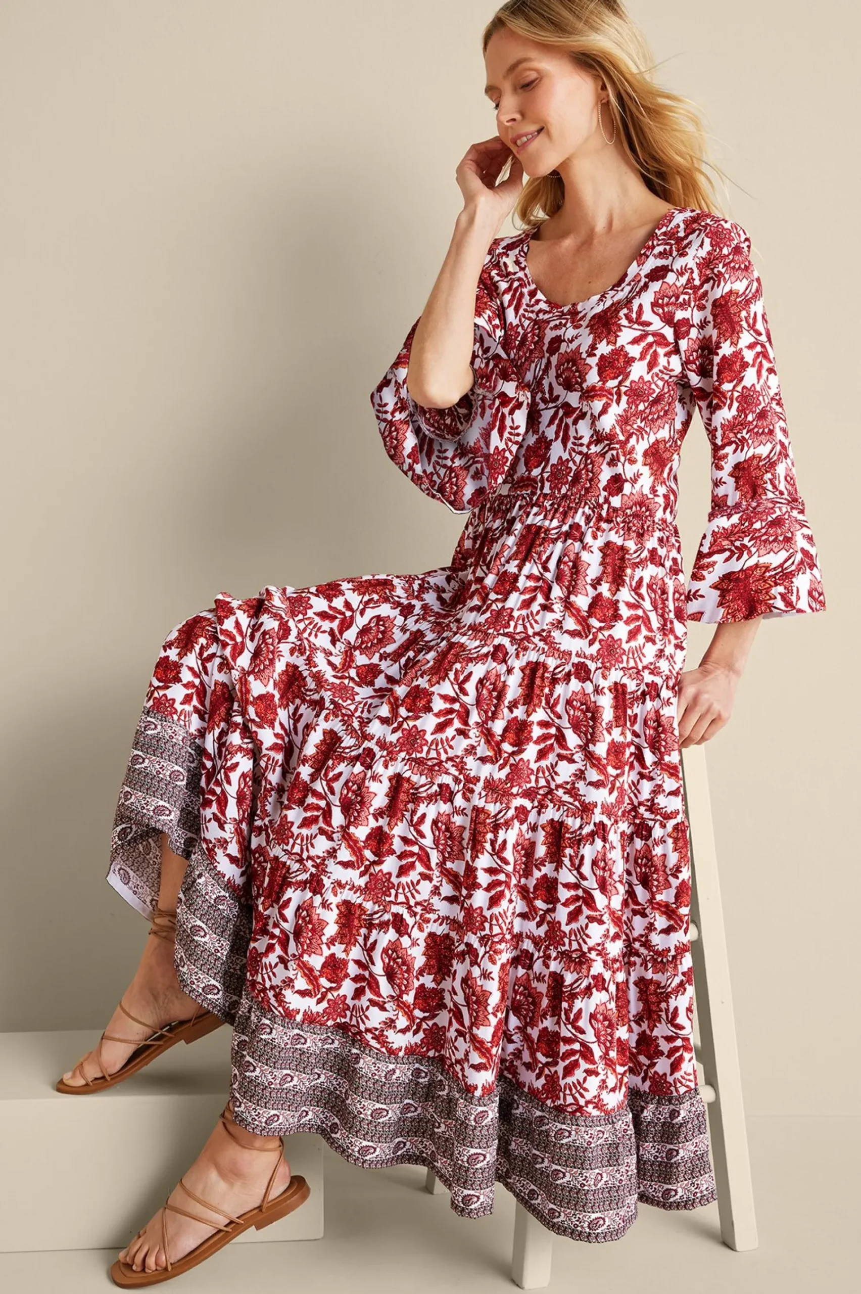 Feminine Flourish|forever favorites-Soft Surroundings Lily Midi Dress Maroon Sketched Botanicals