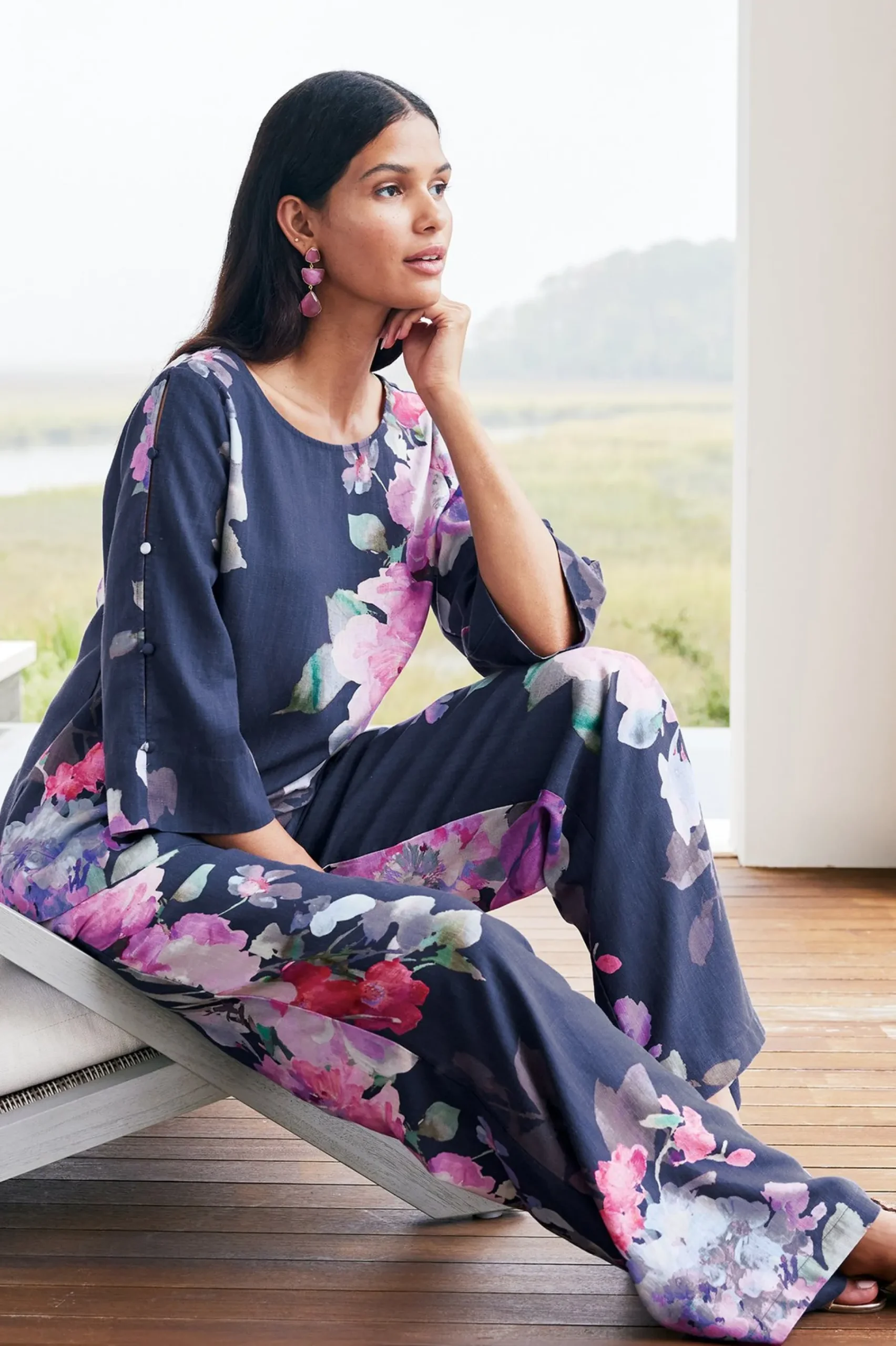 Feminine Flourish|Into The Blues-Soft Surroundings Lizette Wide-Leg Pant Marseille Floral Exploded