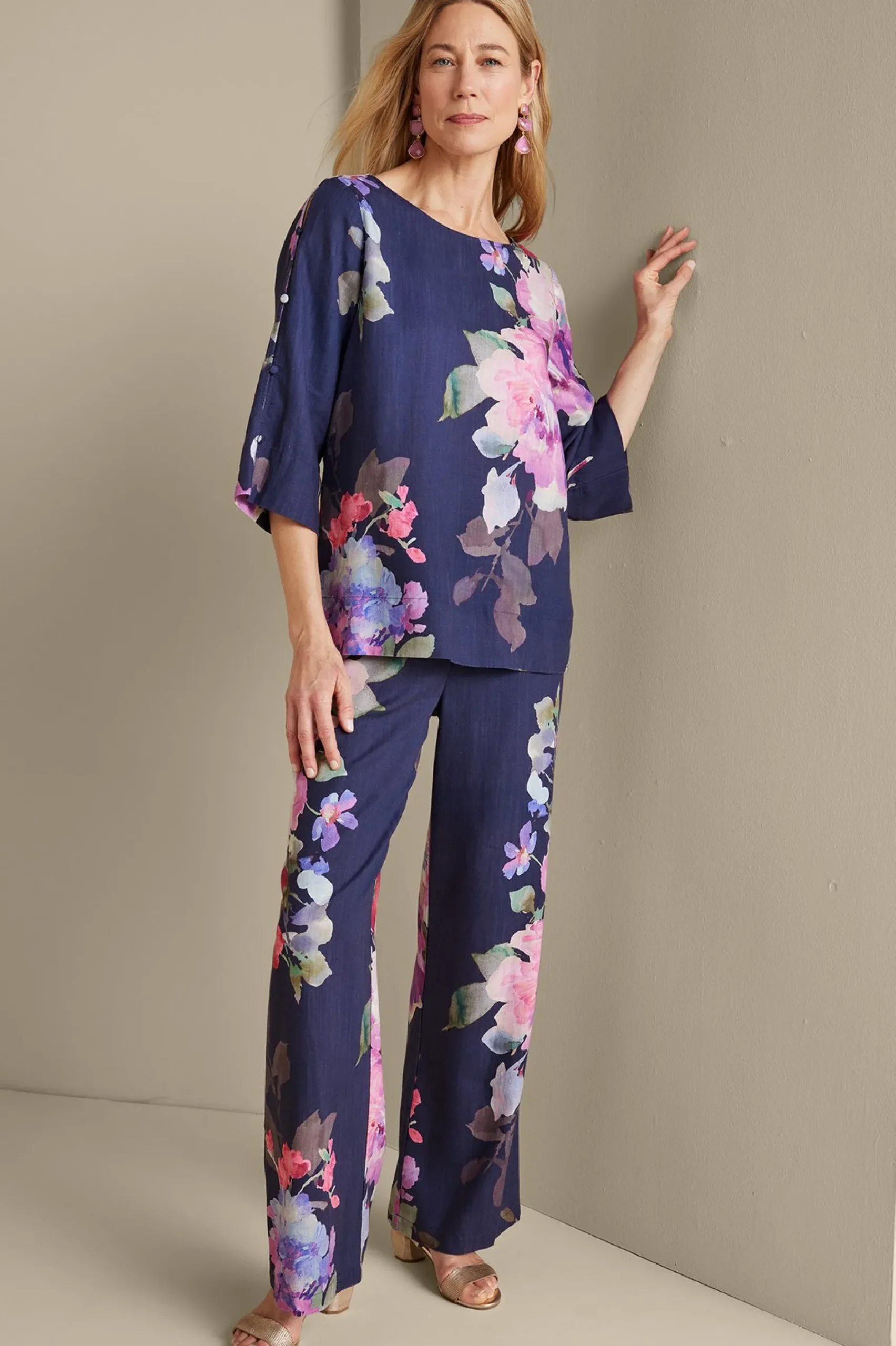 Feminine Flourish|Into The Blues-Soft Surroundings Lizette Wide-Leg Pant Marseille Floral Exploded