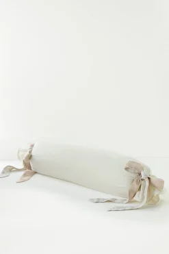 pillows|pillowcases & shams-Soft Surroundings Lorena Velvet Bolster with Linen Tie Ivory