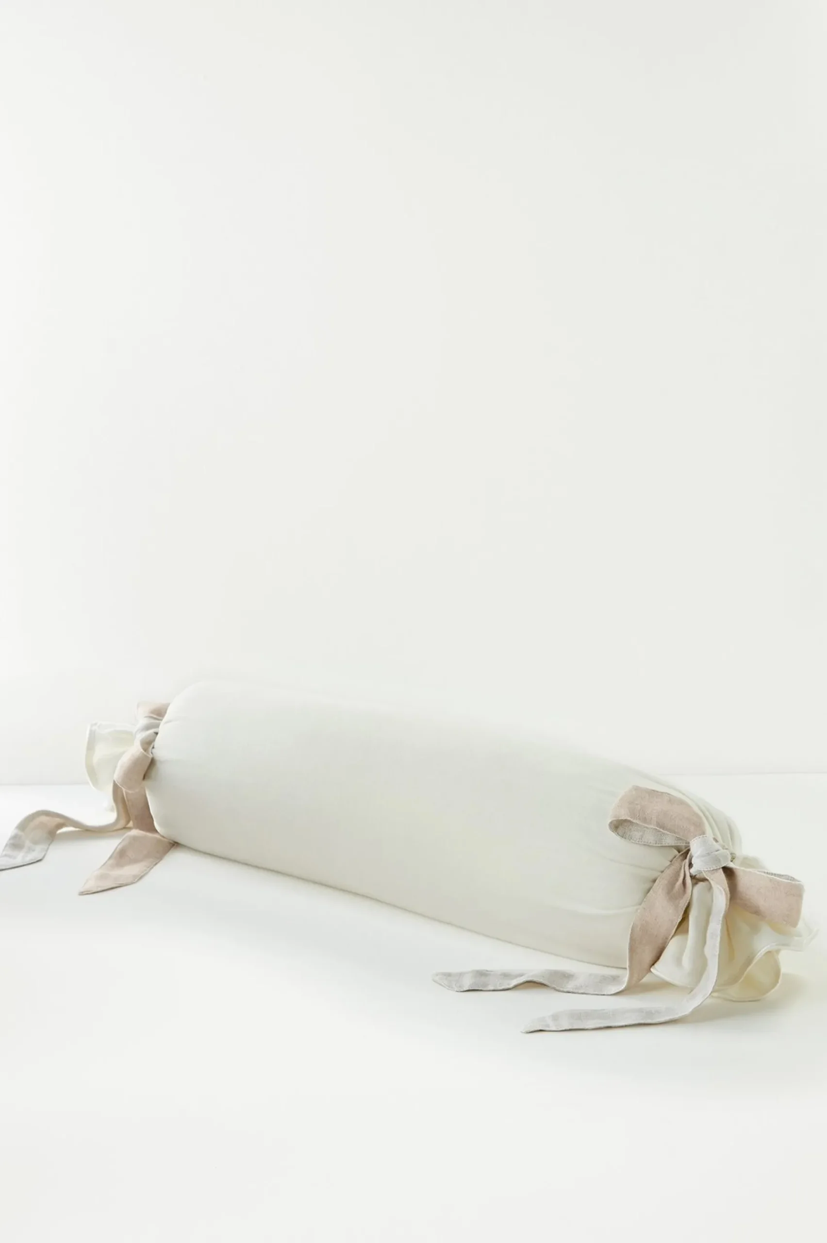 pillows|pillowcases & shams-Soft Surroundings Lorena Velvet Bolster with Linen Tie Ivory
