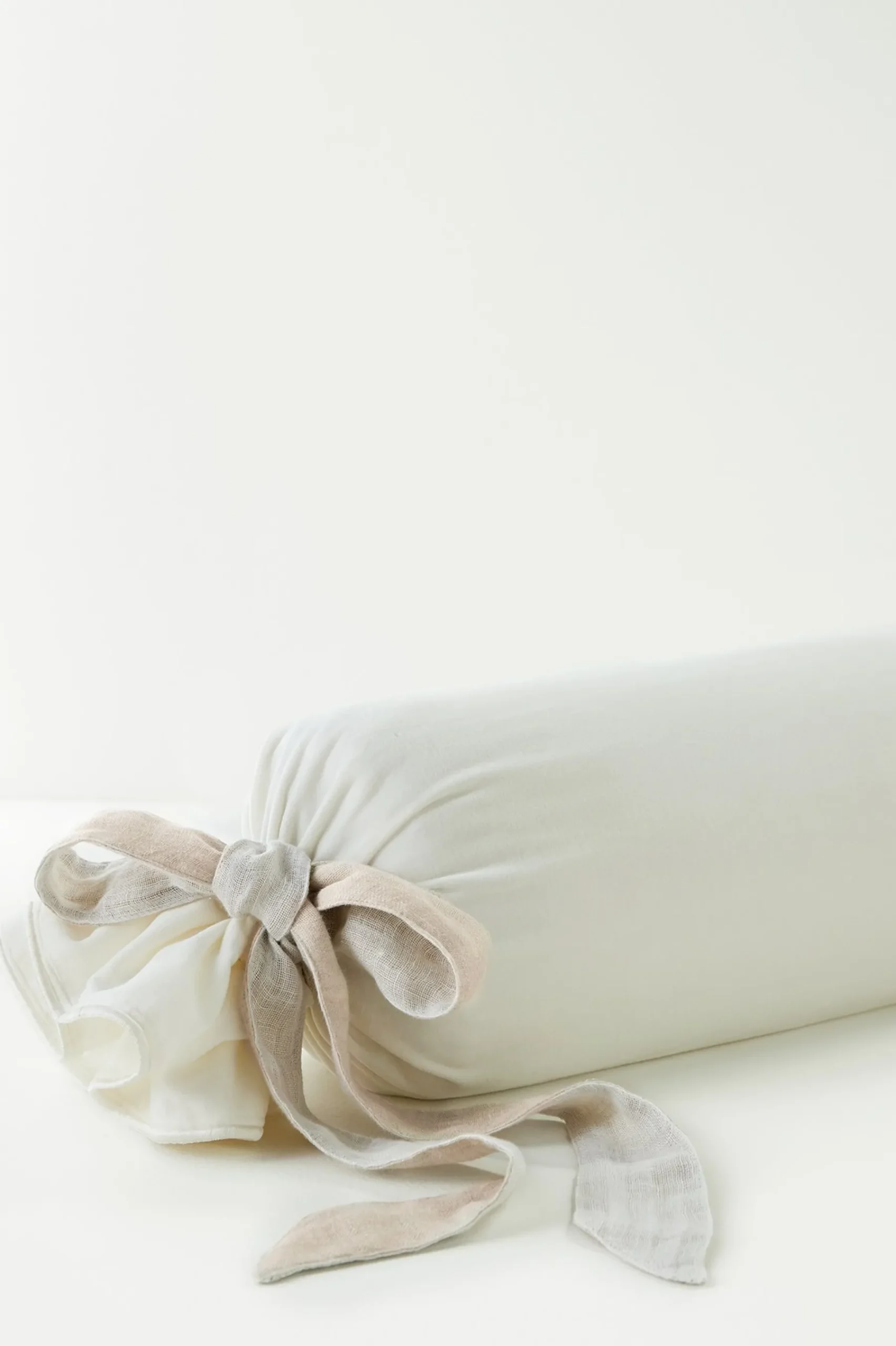 pillows|pillowcases & shams-Soft Surroundings Lorena Velvet Bolster with Linen Tie Ivory