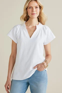 Into The Blues|Vacation Shop-Soft Surroundings Loretta SUPIMA® Slub Tee Azure Blue