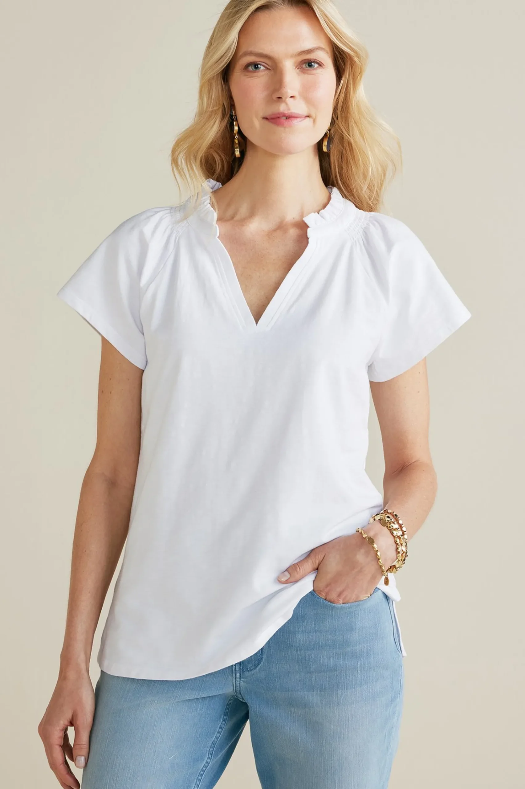 Into The Blues|Vacation Shop-Soft Surroundings Loretta SUPIMA® Slub Tee Azure Blue