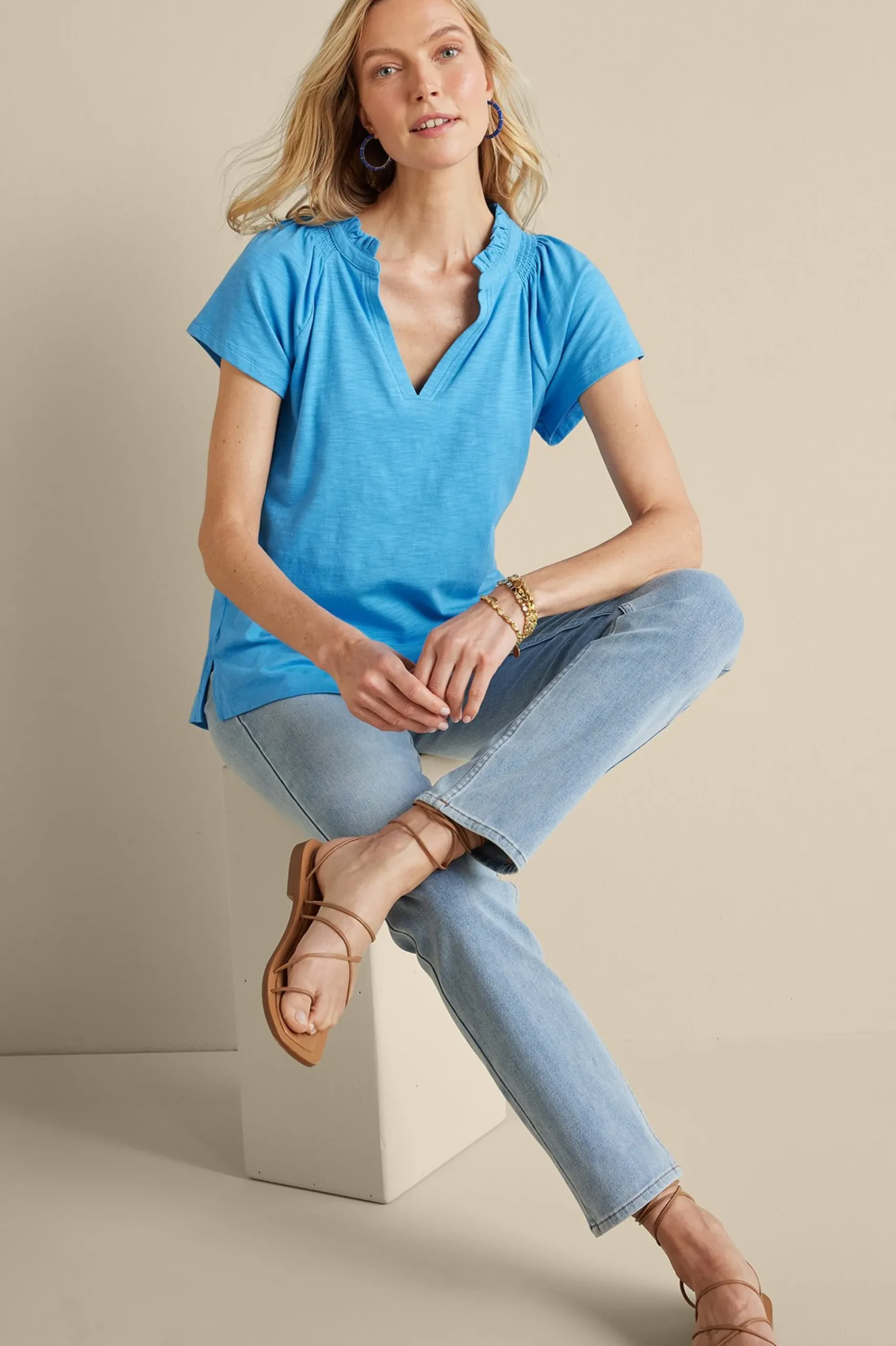 Into The Blues|Vacation Shop-Soft Surroundings Loretta SUPIMA® Slub Tee Azure Blue