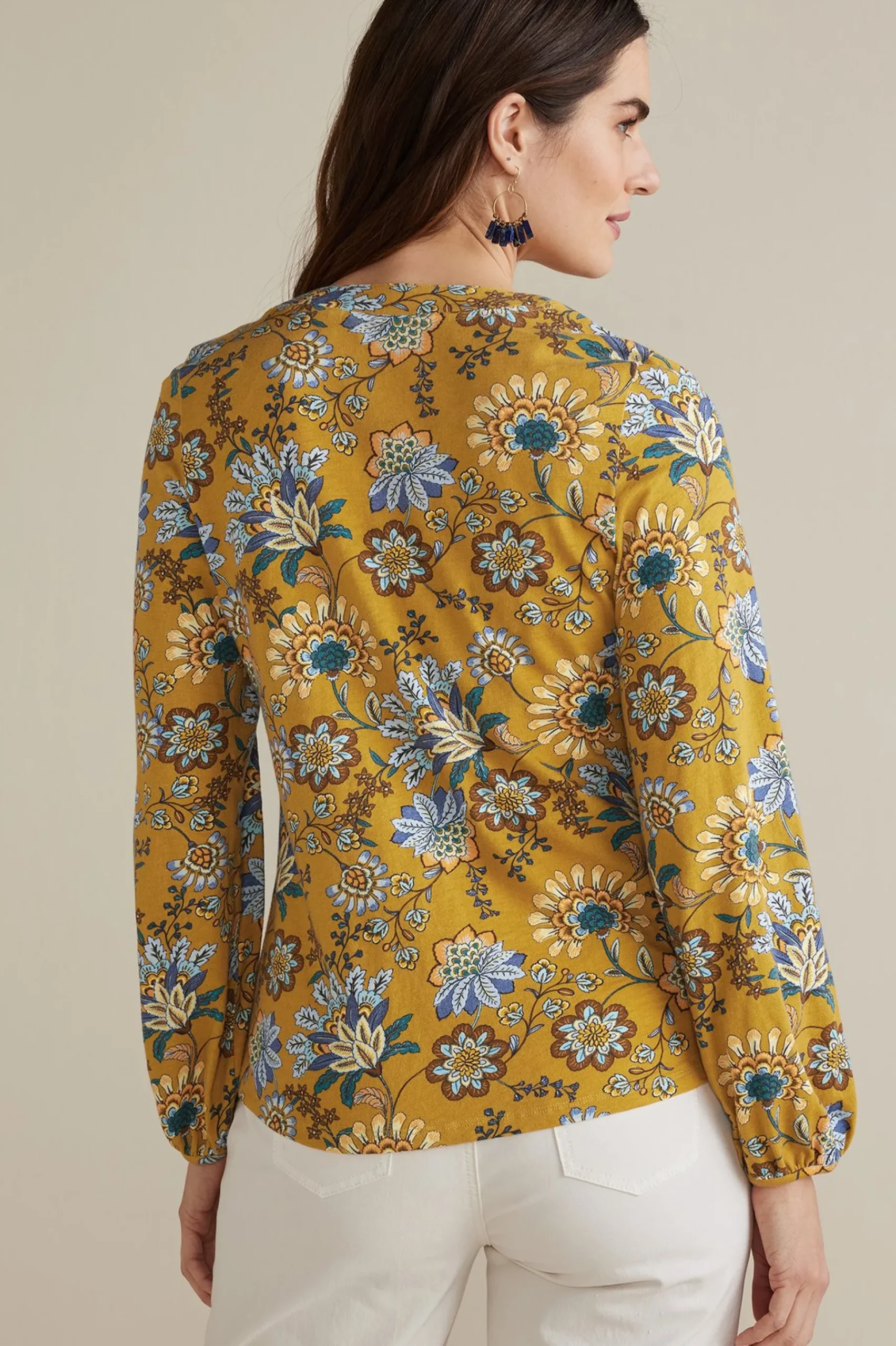 long sleeve|shirts-Soft Surroundings Lorna Button Front Top Swedish Blue