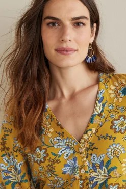 long sleeve|shirts-Soft Surroundings Lorna Button Front Top Swedish Blue