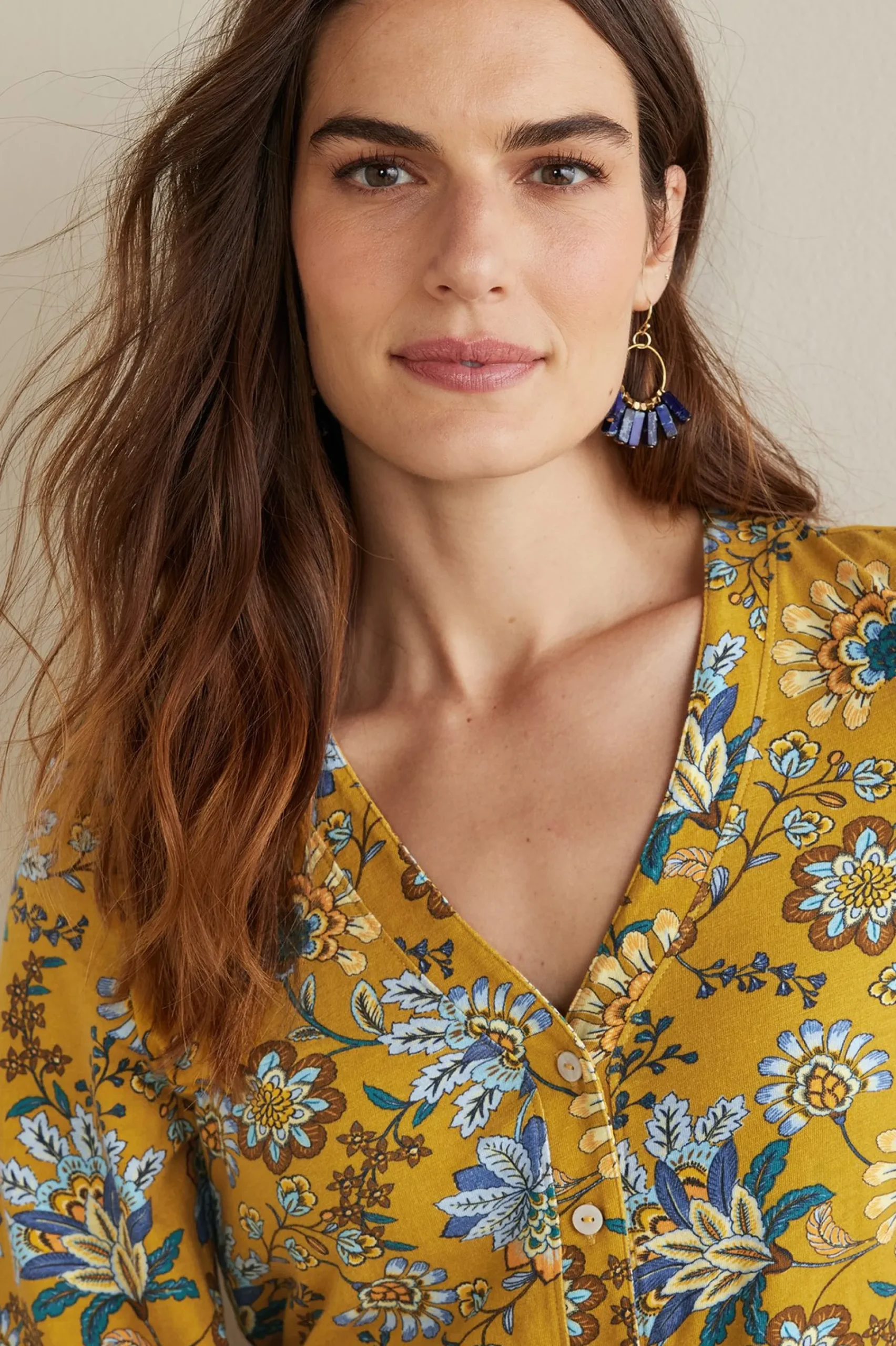 long sleeve|shirts-Soft Surroundings Lorna Button Front Top Swedish Blue