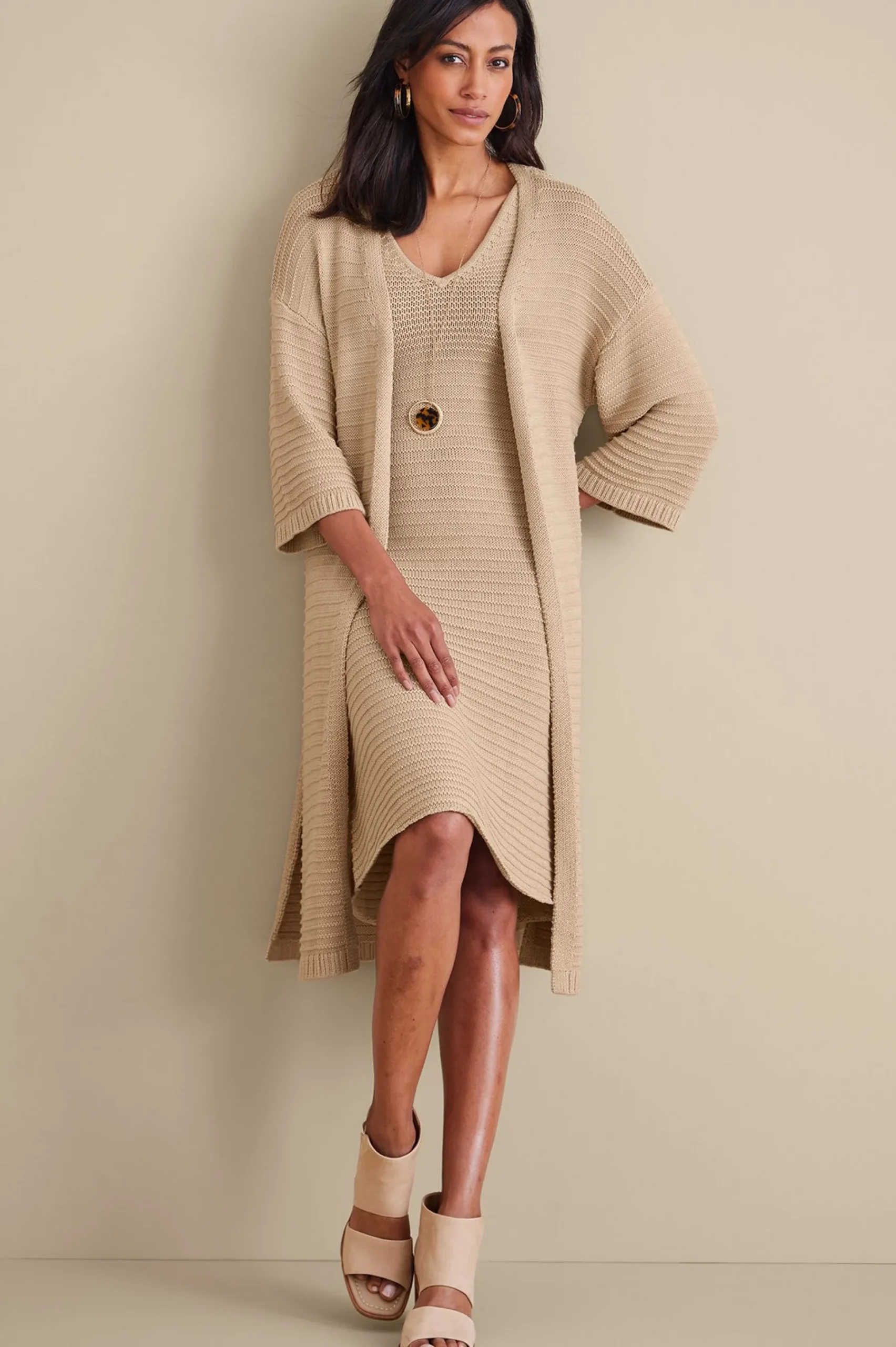 Sweaters & Cardigans|elbow length-Soft Surroundings Lucera Cardigan Sand Dune