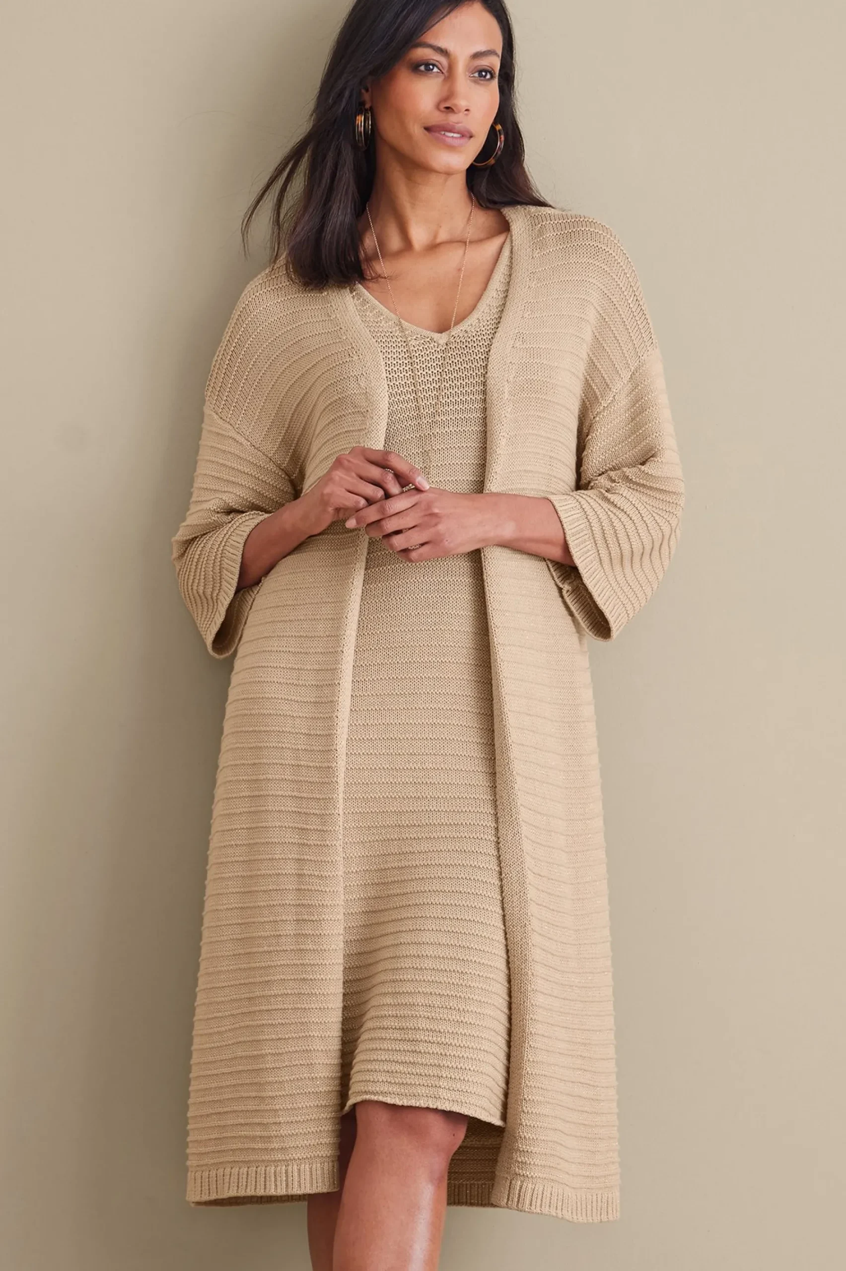 Sweaters & Cardigans|elbow length-Soft Surroundings Lucera Cardigan Sand Dune