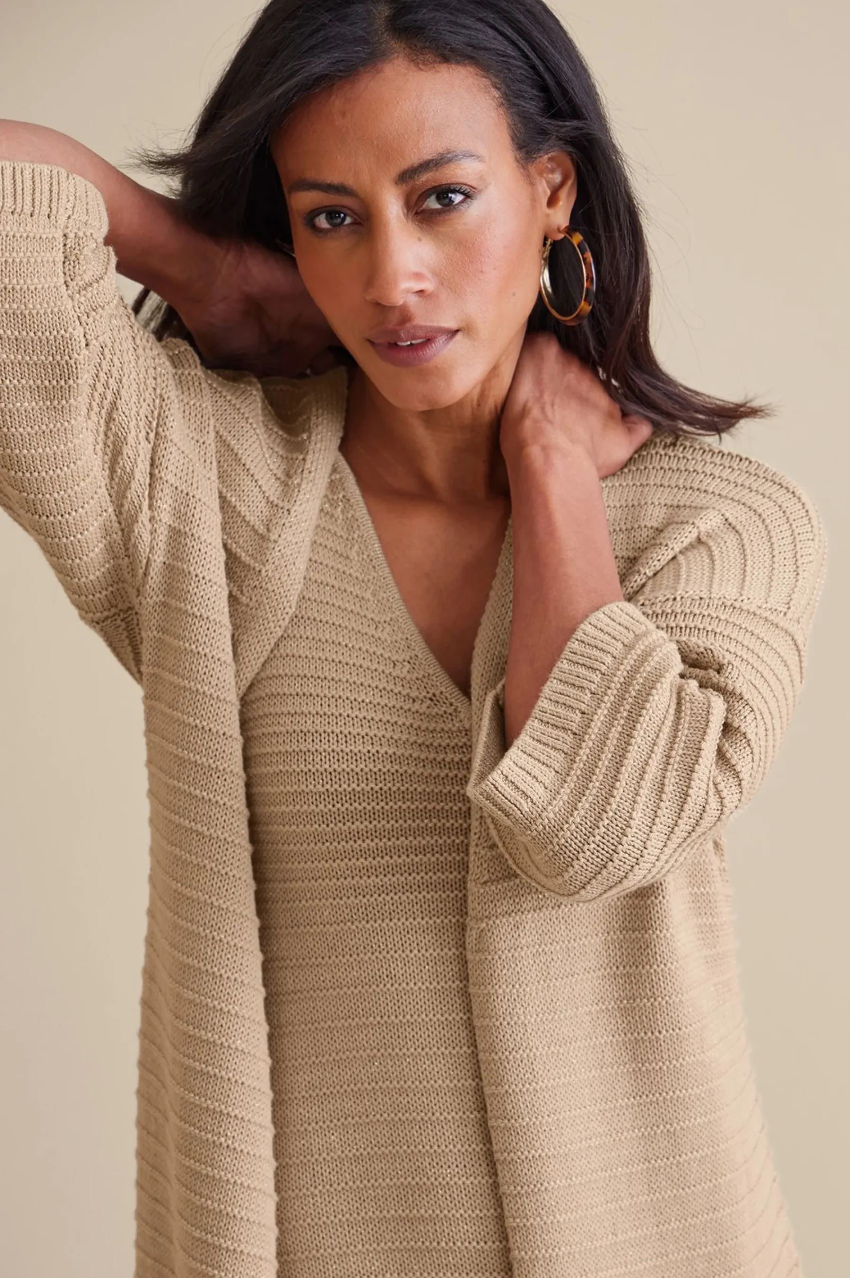 Sweaters & Cardigans|elbow length-Soft Surroundings Lucera Cardigan Sand Dune