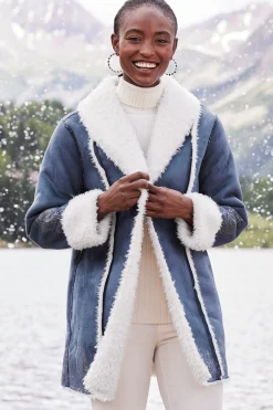 Into The Blues|Jackets & Coats-Soft Surroundings Lucerne Shearling Coat Nightshadow Blue