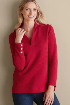 Everyday Styles|long sleeve-Soft Surroundings Macie Pullover Sangria Red