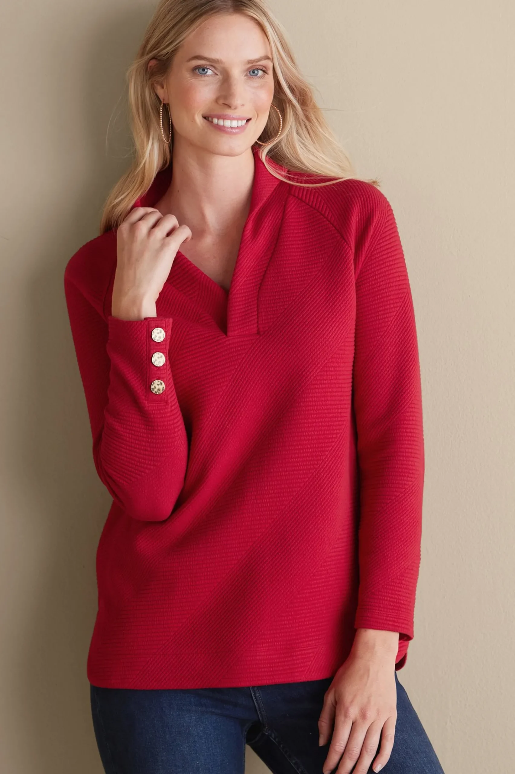 Everyday Styles|long sleeve-Soft Surroundings Macie Pullover Sangria Red
