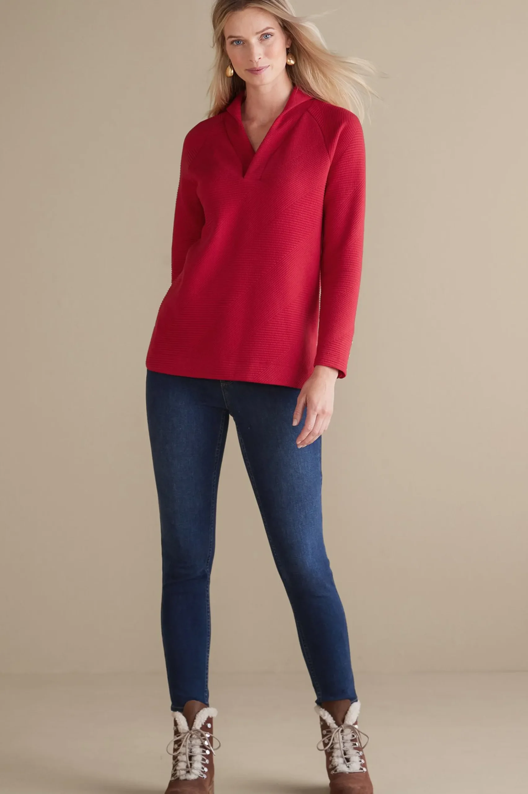 Everyday Styles|long sleeve-Soft Surroundings Macie Pullover Sangria Red