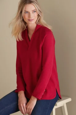 Everyday Styles|long sleeve-Soft Surroundings Macie Pullover Sangria Red