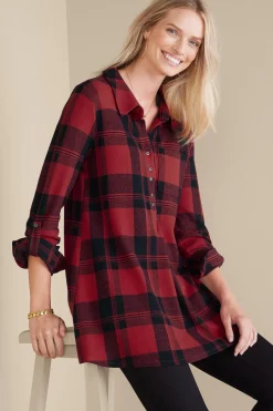 Into The Blues|Wear Now Styles-Soft Surroundings Mad About Plaid Tunic Light Blue Plaid