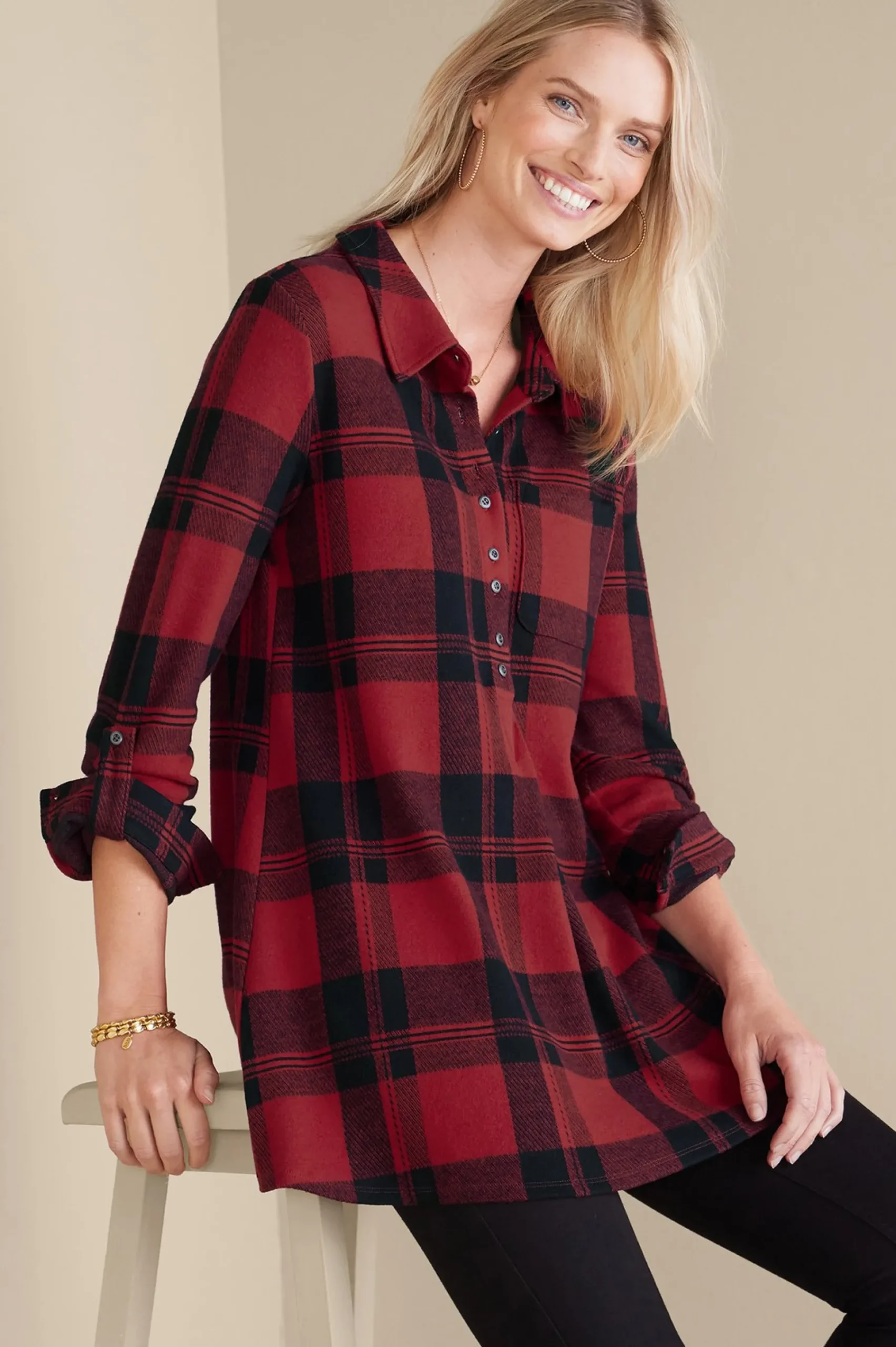 Into The Blues|Wear Now Styles-Soft Surroundings Mad About Plaid Tunic Light Blue Plaid