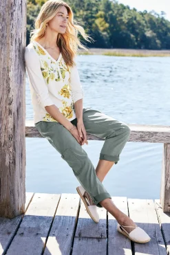 Wear Now Styles|long sleeve-Soft Surroundings Maja Printed Pullover Green Florals