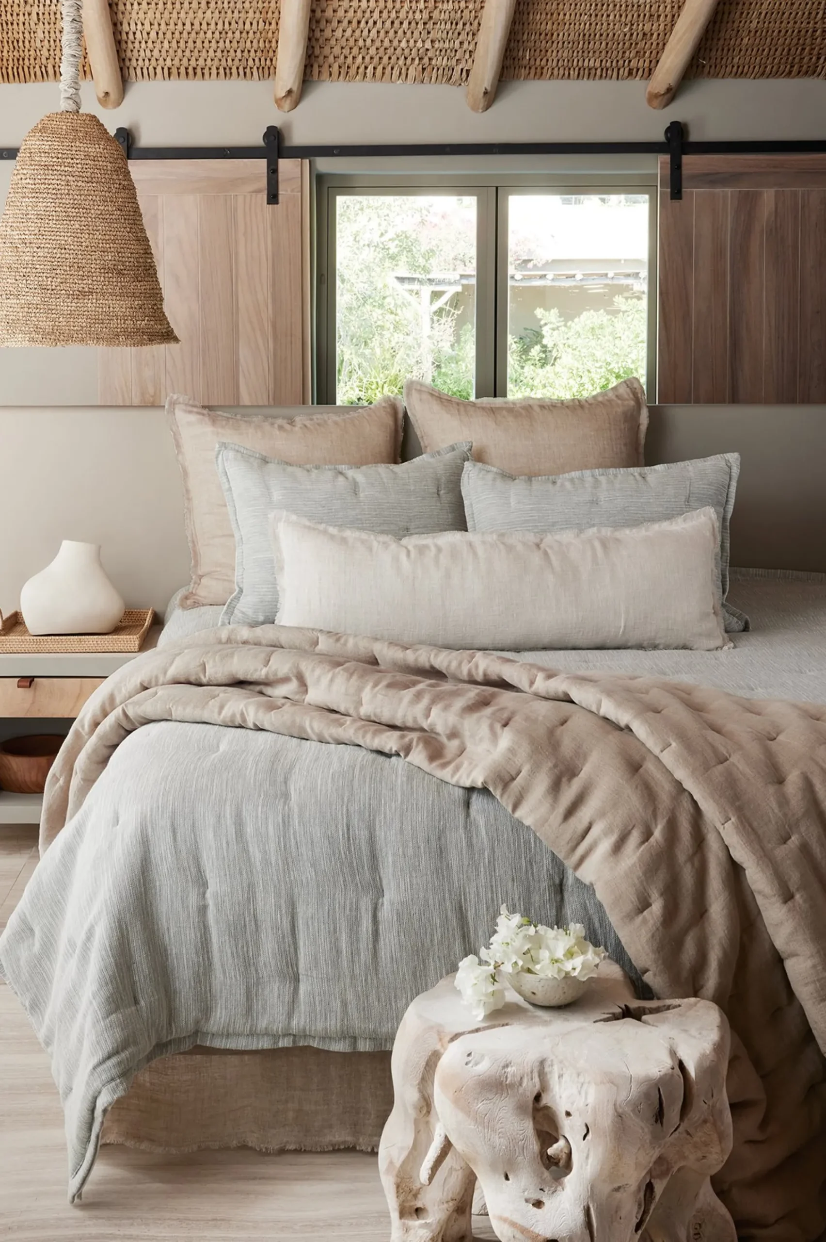 quilts, coverlets & duvet covers-Soft Surroundings Marcella Linen Reversible Quilt Natural/Ivory