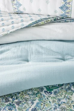quilts, coverlets & duvet covers-Soft Surroundings Margo Iris Reversible Printed Quilt Indigo Multi