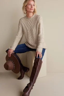 Sweaters & Cardigans|long sleeve-Soft Surroundings Marianna Cable Sweater Heather Taupe