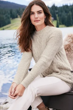 Sweaters & Cardigans|long sleeve-Soft Surroundings Marianna Cable Sweater Heather Taupe