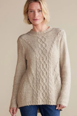 Sweaters & Cardigans|long sleeve-Soft Surroundings Marianna Cable Sweater Heather Taupe