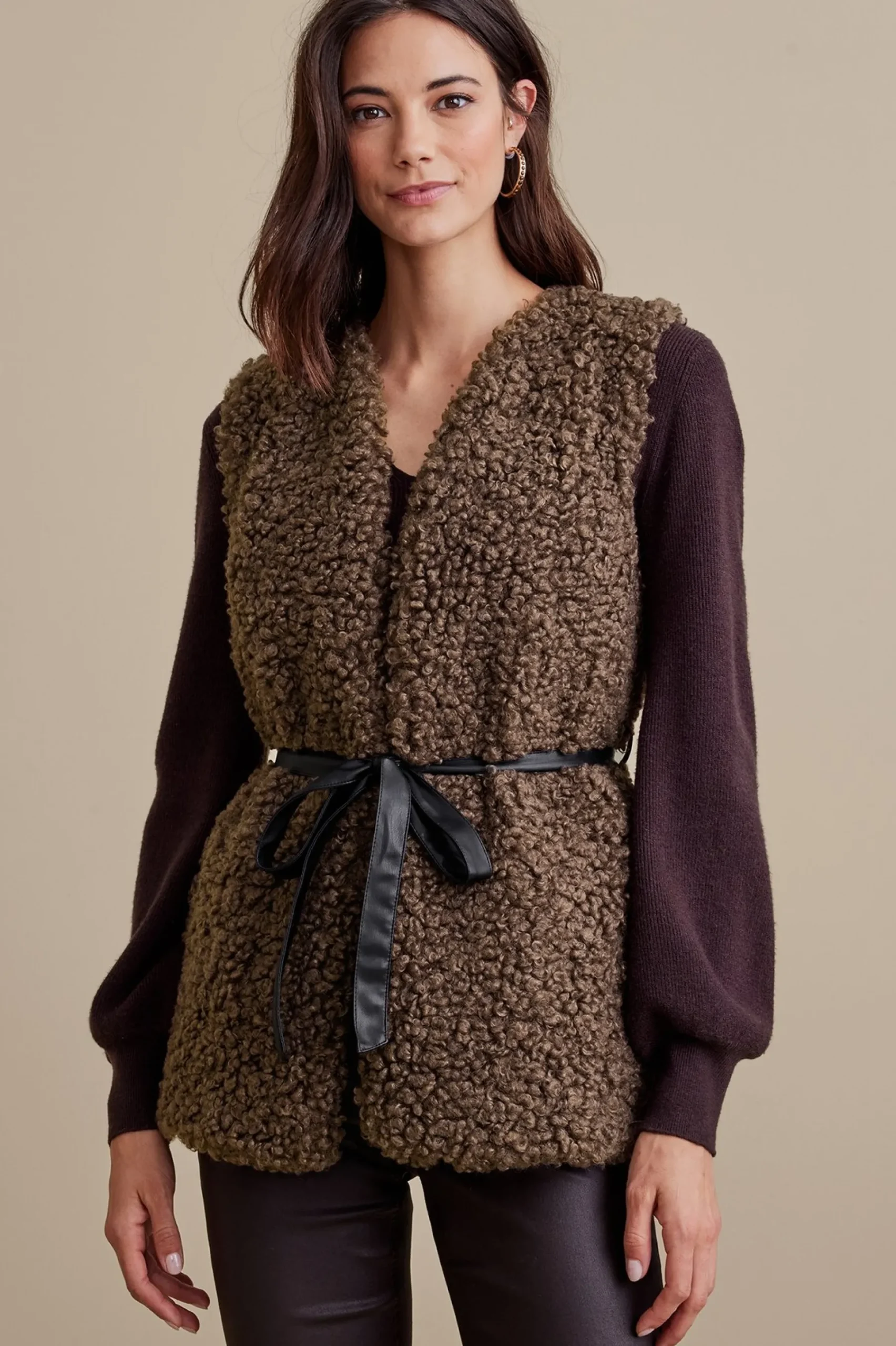 Jackets & Coats|vest-Soft Surroundings Maribo Shearling Vest Brown Shearling