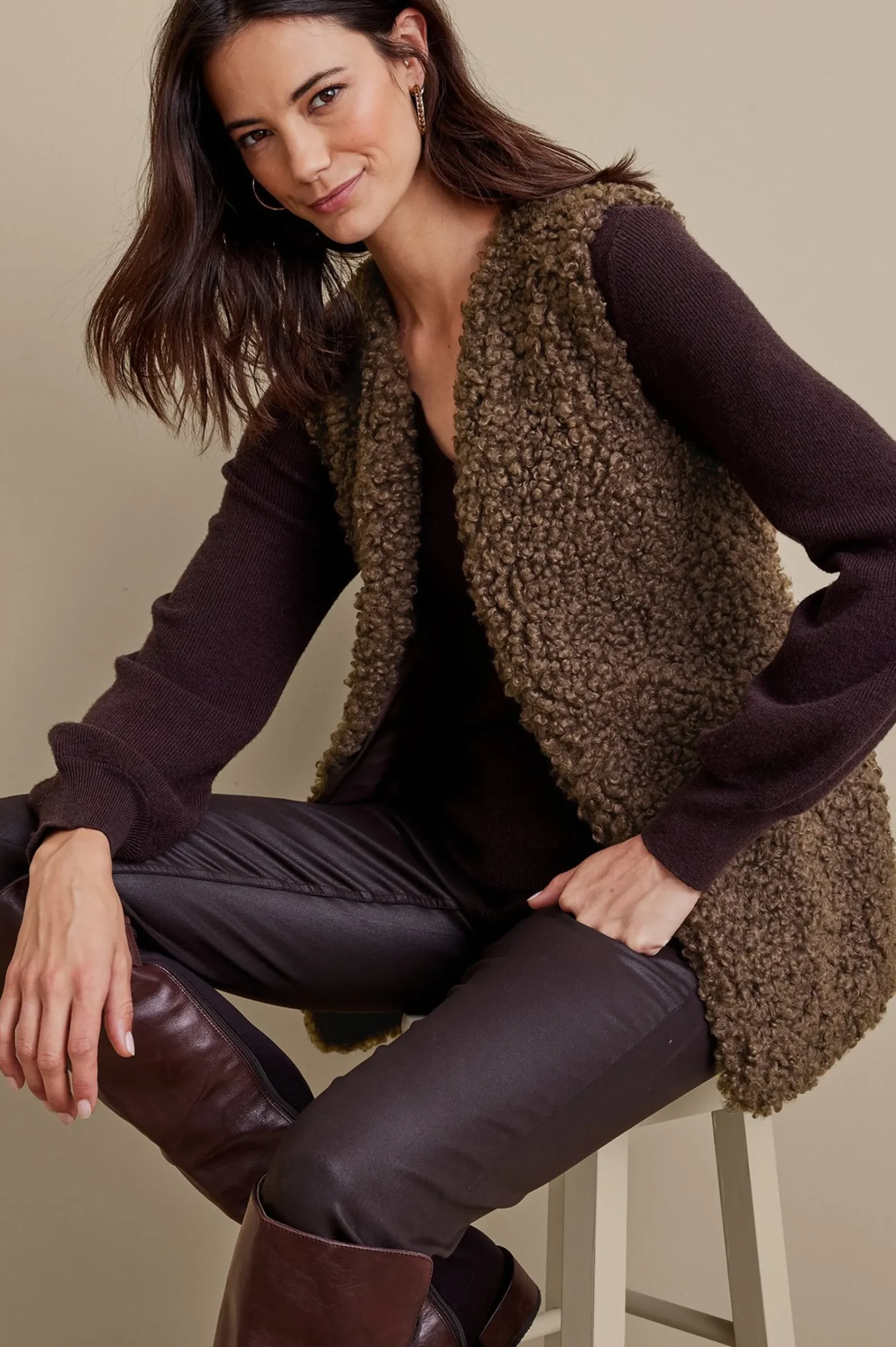 Jackets & Coats|vest-Soft Surroundings Maribo Shearling Vest Brown Shearling