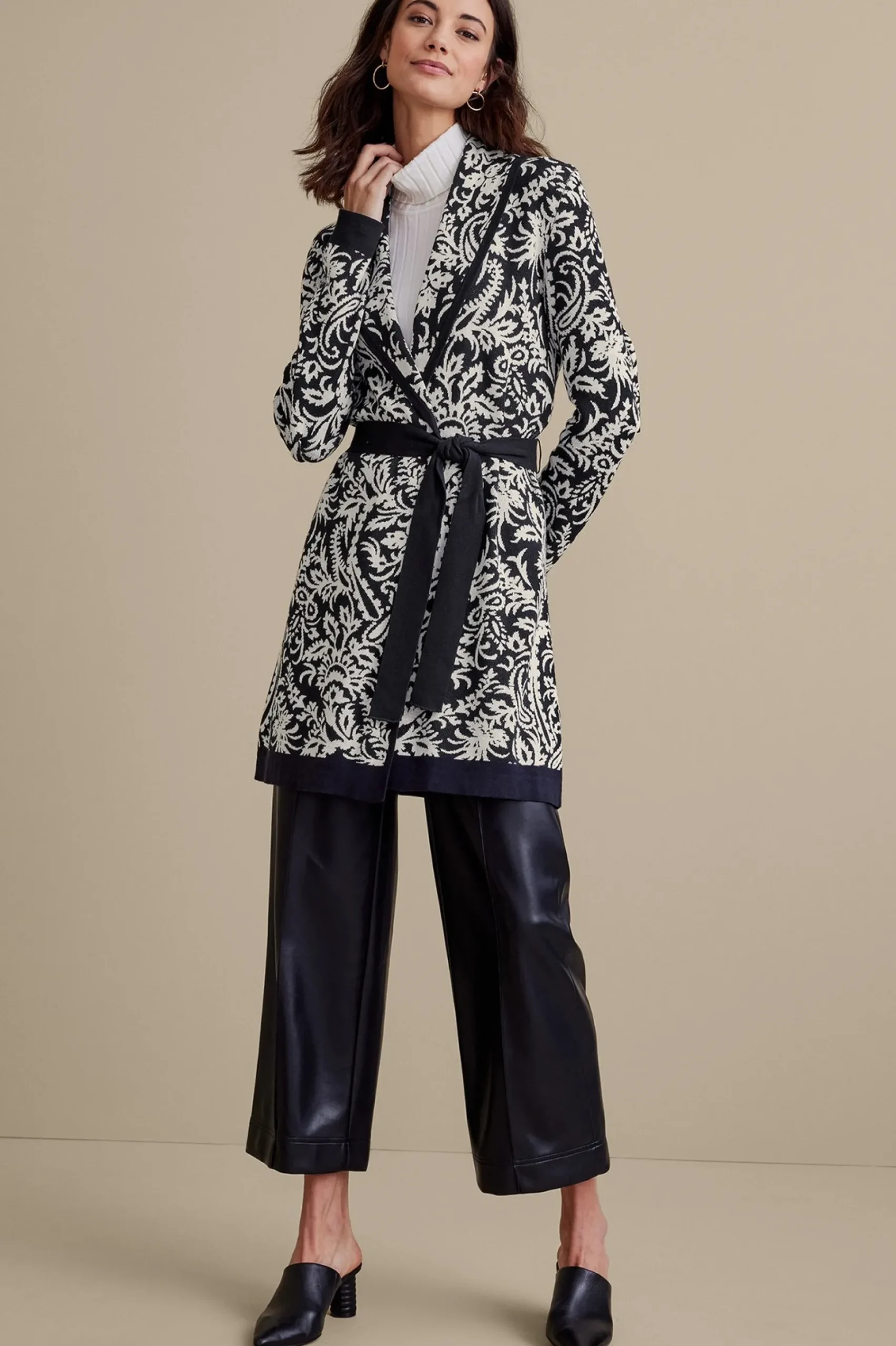 Feminine Flourish|Sweaters & Cardigans-Soft Surroundings Marika Jacquard Cardigan Antique White